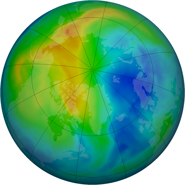 Arctic ozone map for 08 November 2009